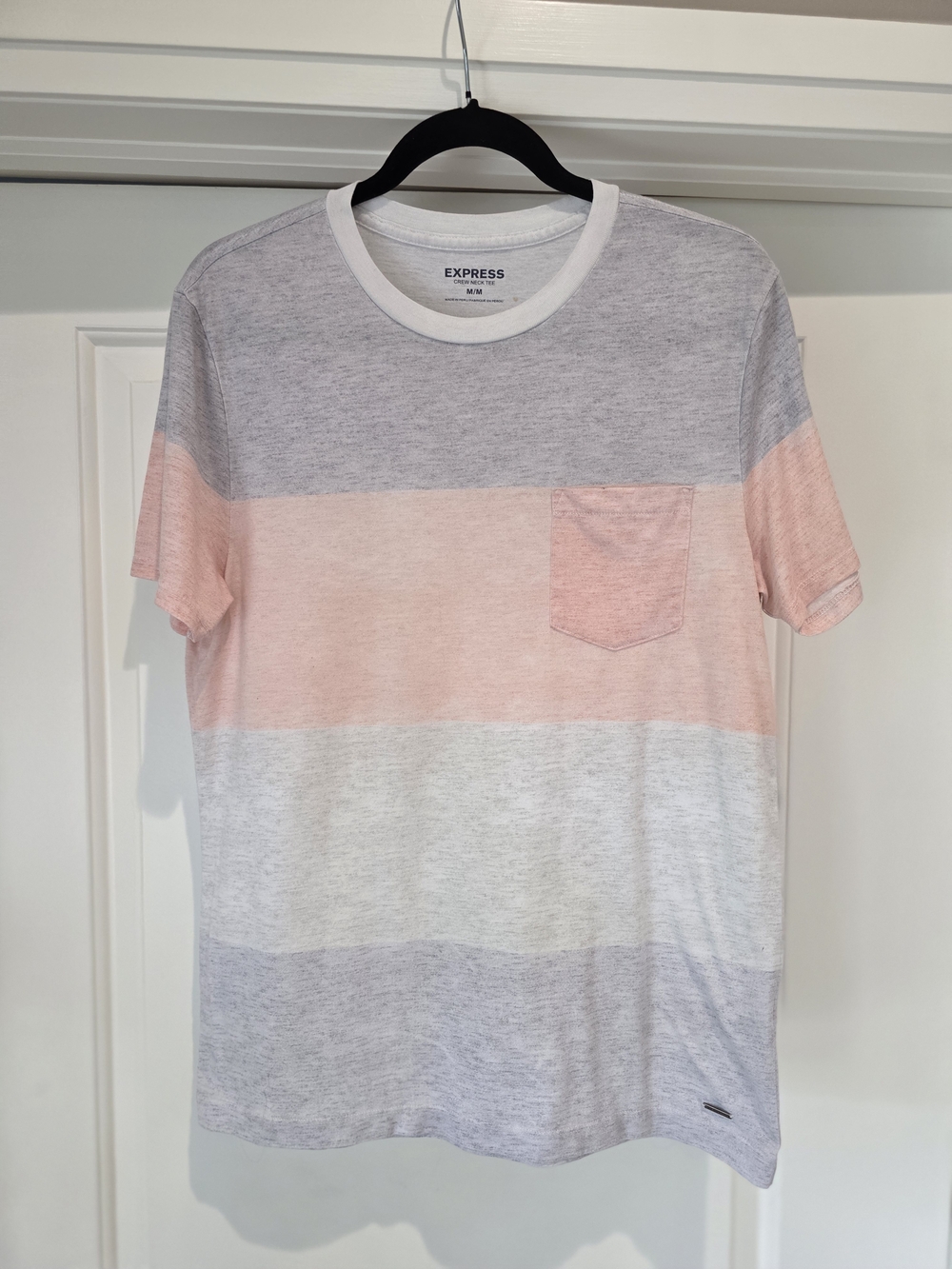 Express Men’s Pink & Gray Stripe Pocket T-Shirt